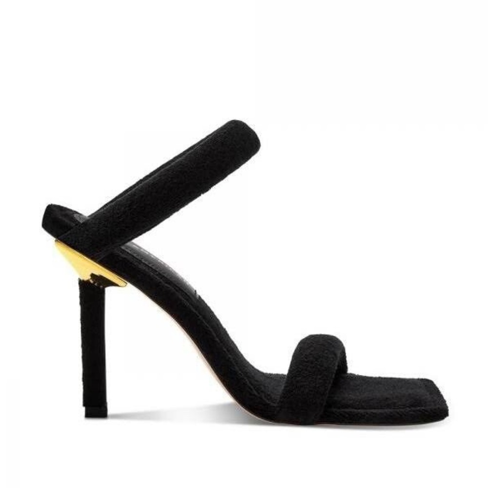 Good American Black Terry Square Toe High Heels Shoes Sandal Size 9.5 Kardashian